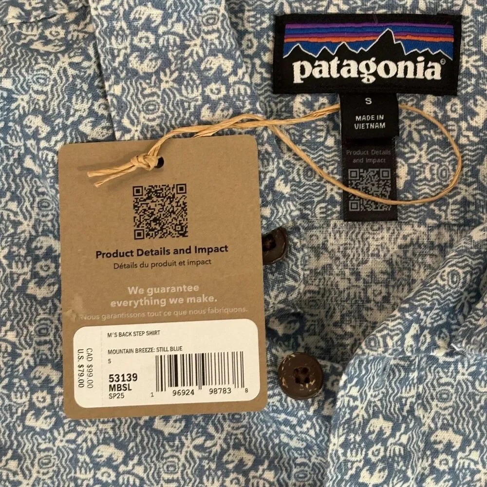 Patagonia Back Step S/S Shirt Mens Small NWT Mountain Breeze/Still Blue Outdoors - Picture 4 of 6